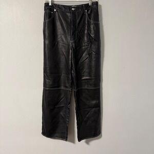 We The Free‎ People  Black Vegan Leather It Factor Relaxed Straight Leg Pants 10